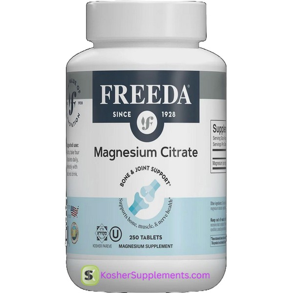 Freeda Kosher Magnesium Citrate tablets bottle – high absorption kosher vitamins and kosher supplements for muscle, bone, and nerve support.